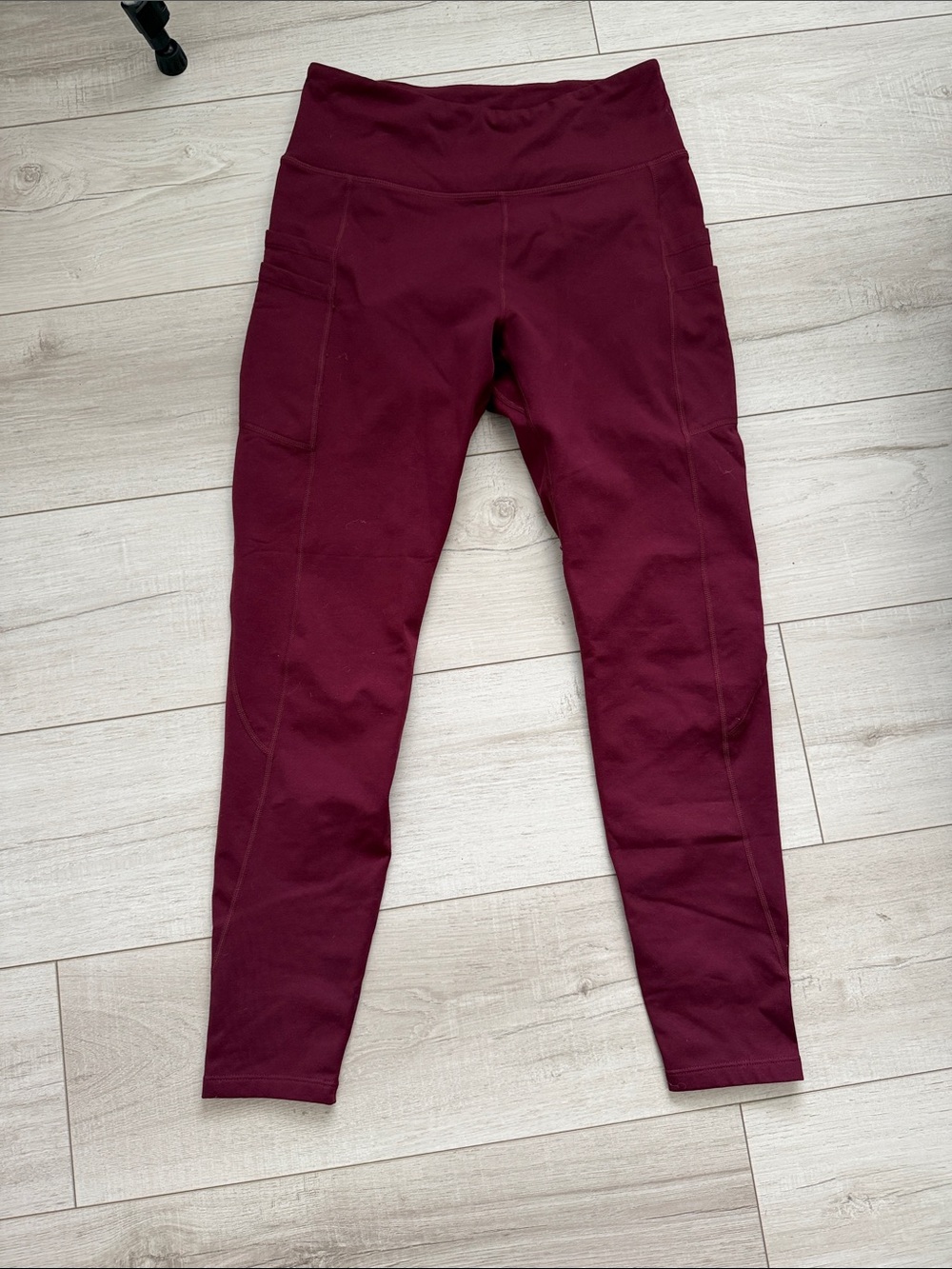 Burgundy Fleece Lined High-Waist Pocket Work Out Leggings